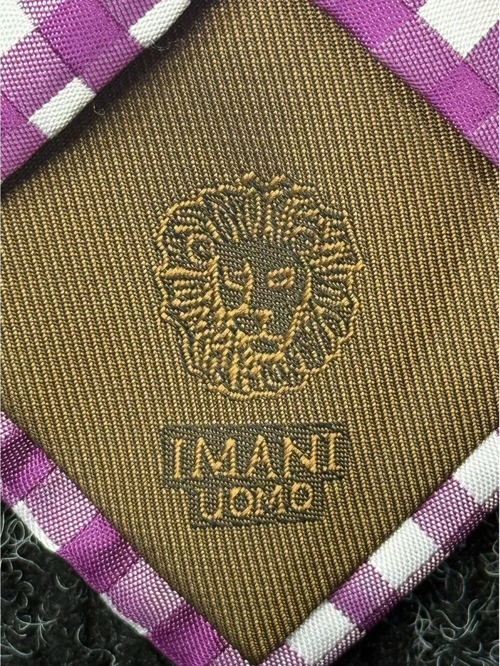 IMANI UOMO Men's Purple & White Plaid Check Woven Tie w/ Logo Accent